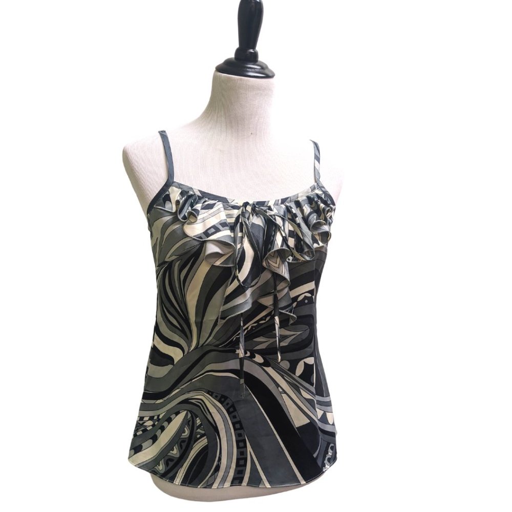 Classy Retro Ruffle Black & White Summer Tank Top